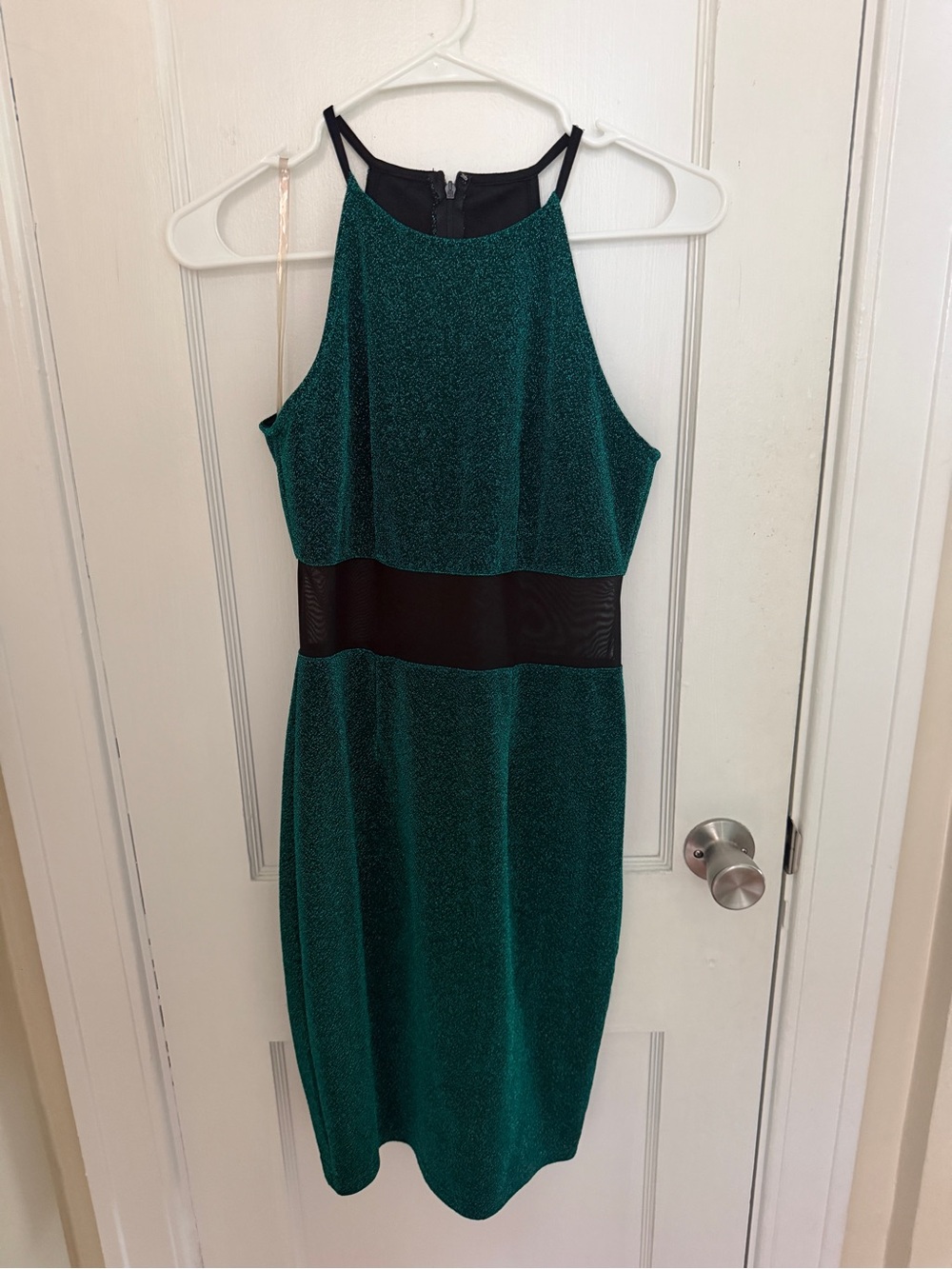 WOW couture Green Midi Dress with Black Waist Panel